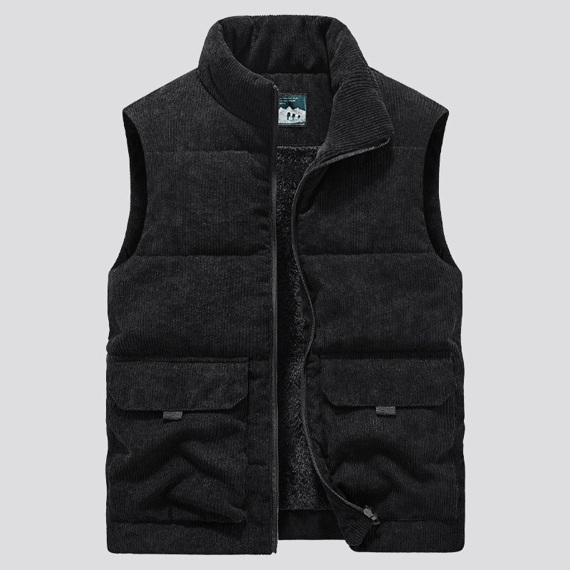 Corduroy Vest with Pockets and Thick Lining