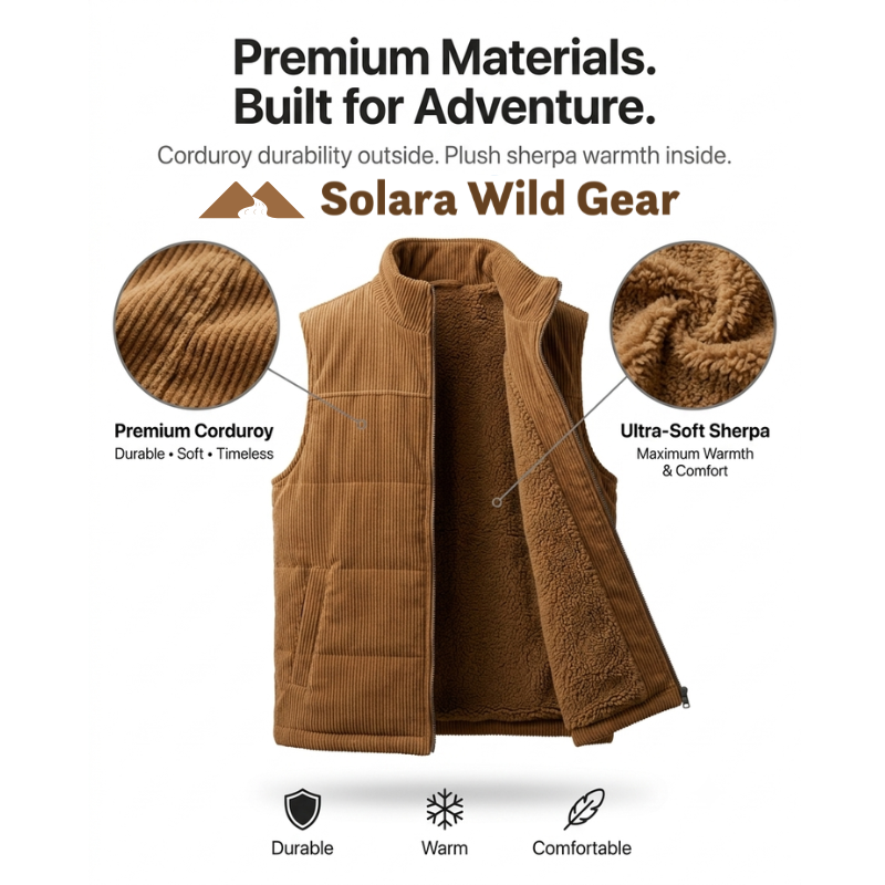 Corduroy Vest with Pockets and Thick Lining