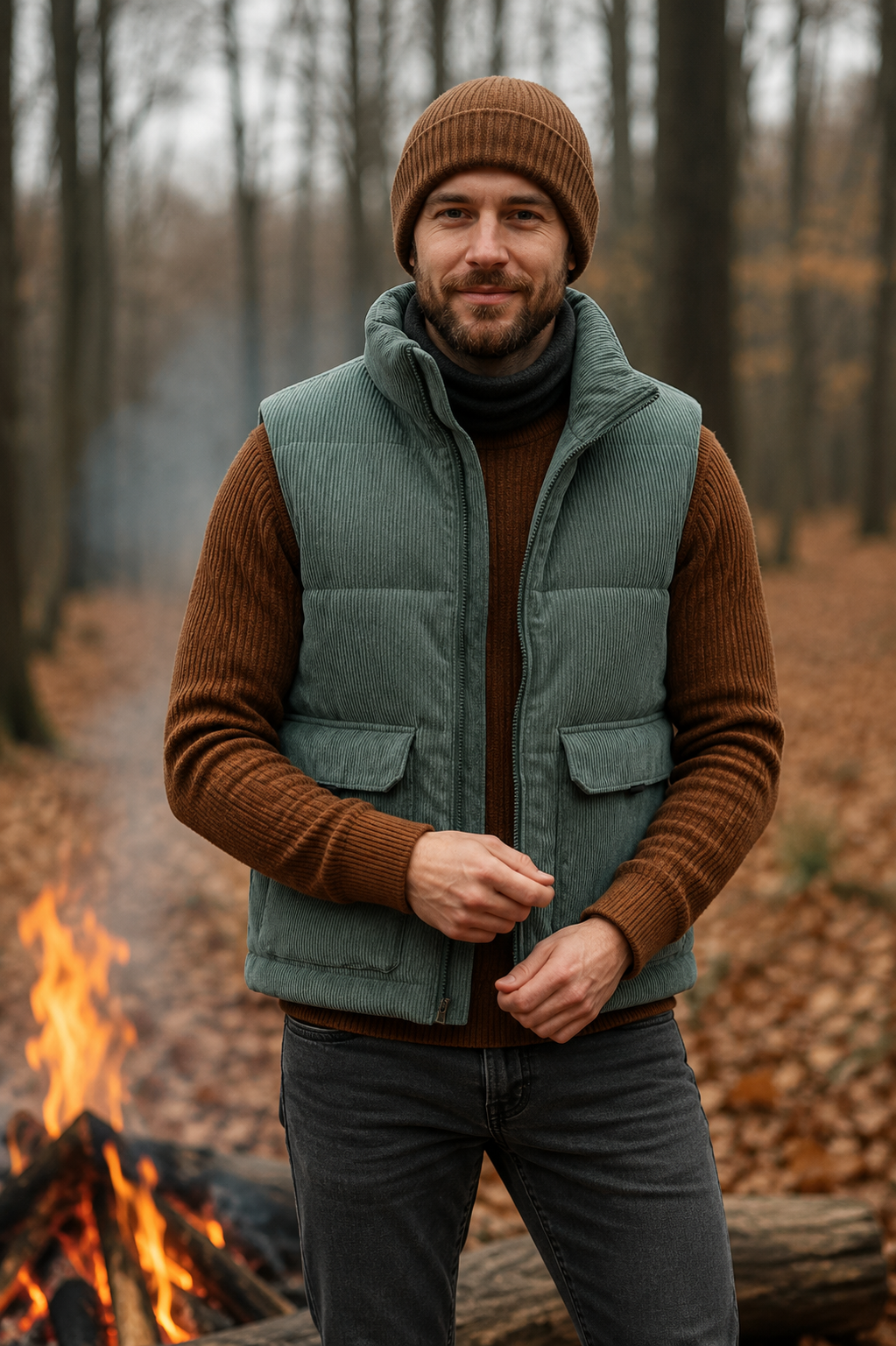Corduroy Vest with Pockets and Thick Lining