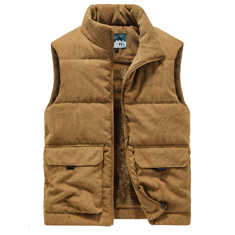 Corduroy Vest with Pockets and Thick Lining