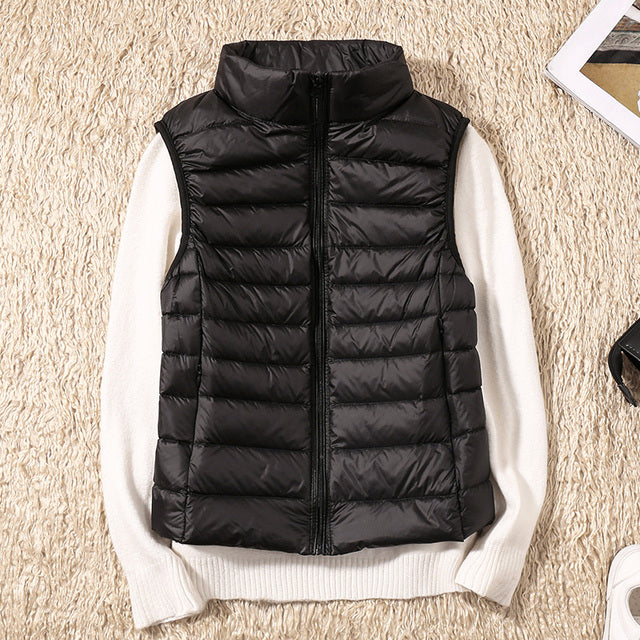 Women's Lightweight Stand Collar Slim Down Vest Jacket