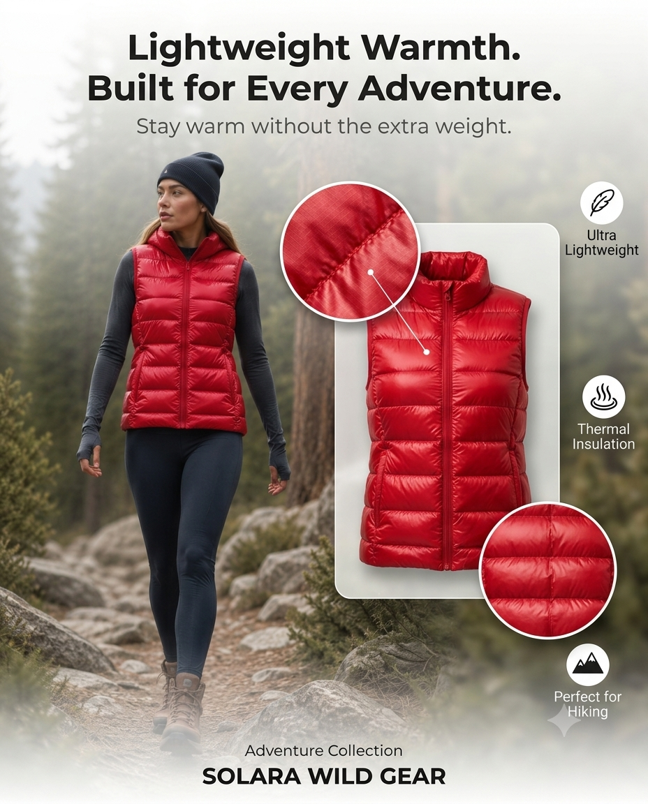 Women's Lightweight Stand Collar Slim Down Vest Jacket