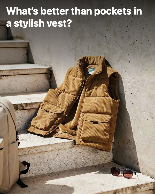 Corduroy Vest with Pockets and Thick Lining
