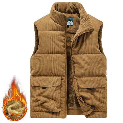 Men's Corduroy Vest with Pockets and Thick Lining