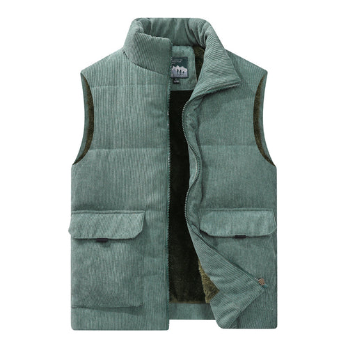 Corduroy Vest with Pockets and Thick Lining